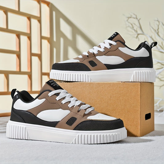 Men's Trendy Street Style Colour Block Skate Shoes, Comfy Non Slip Casual Lace Up Sneakers For Men's Outdoor Activities