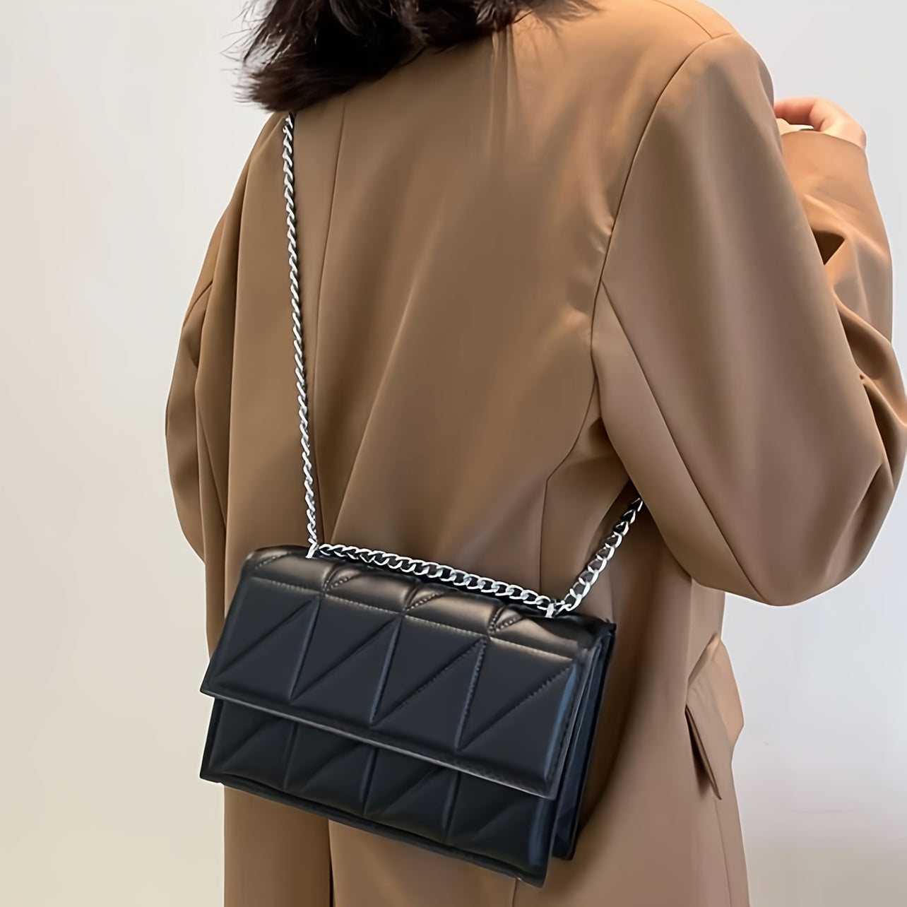 Quilted Crossbody Bag For Women, Fashion Chain Shoulder Bag, Minimalist Square Handbag & Purse