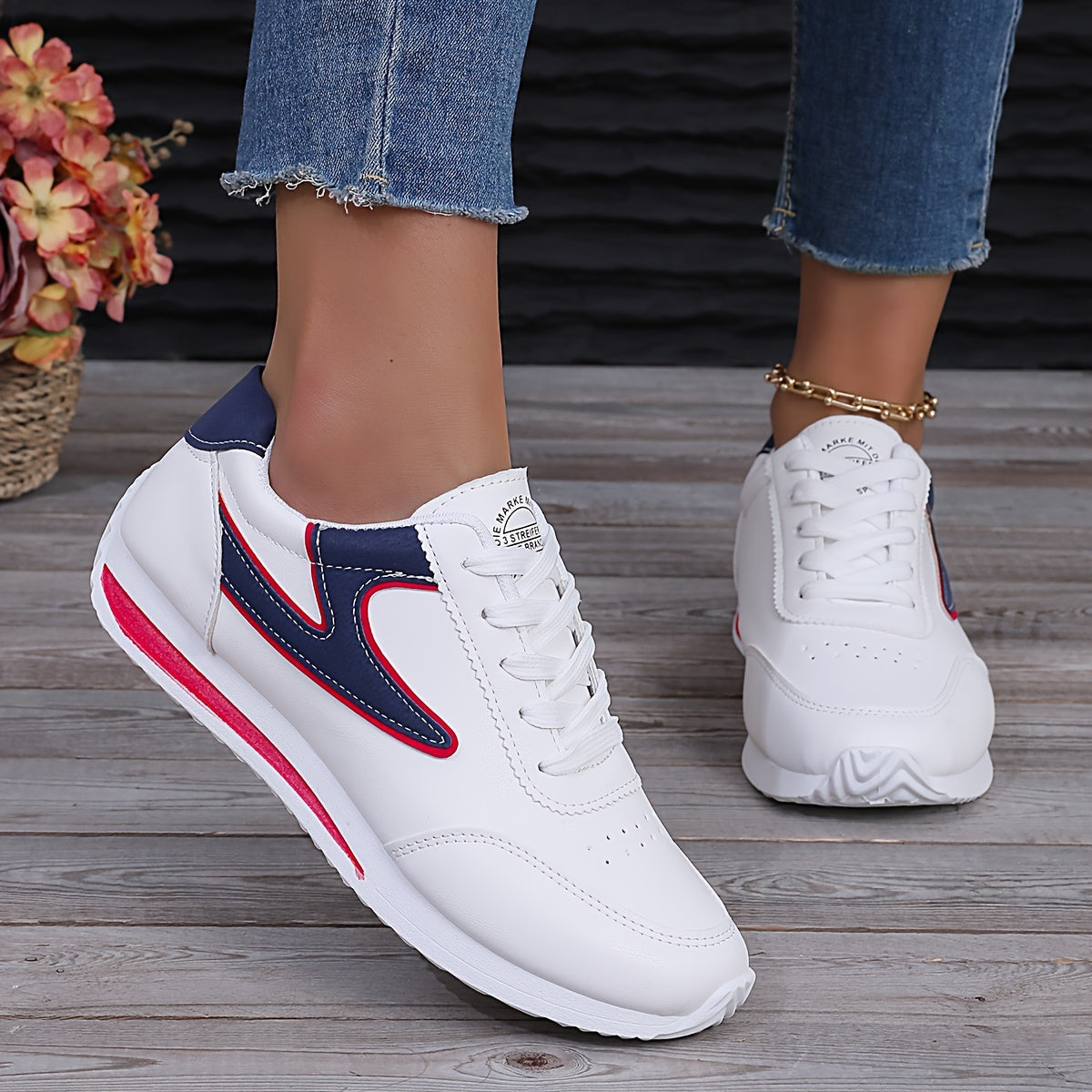 Women's Colorblock Trendy Sneakers, Lace Up Soft Sole Platform Casual Shoes, Low-top Walking Comfy Shoes