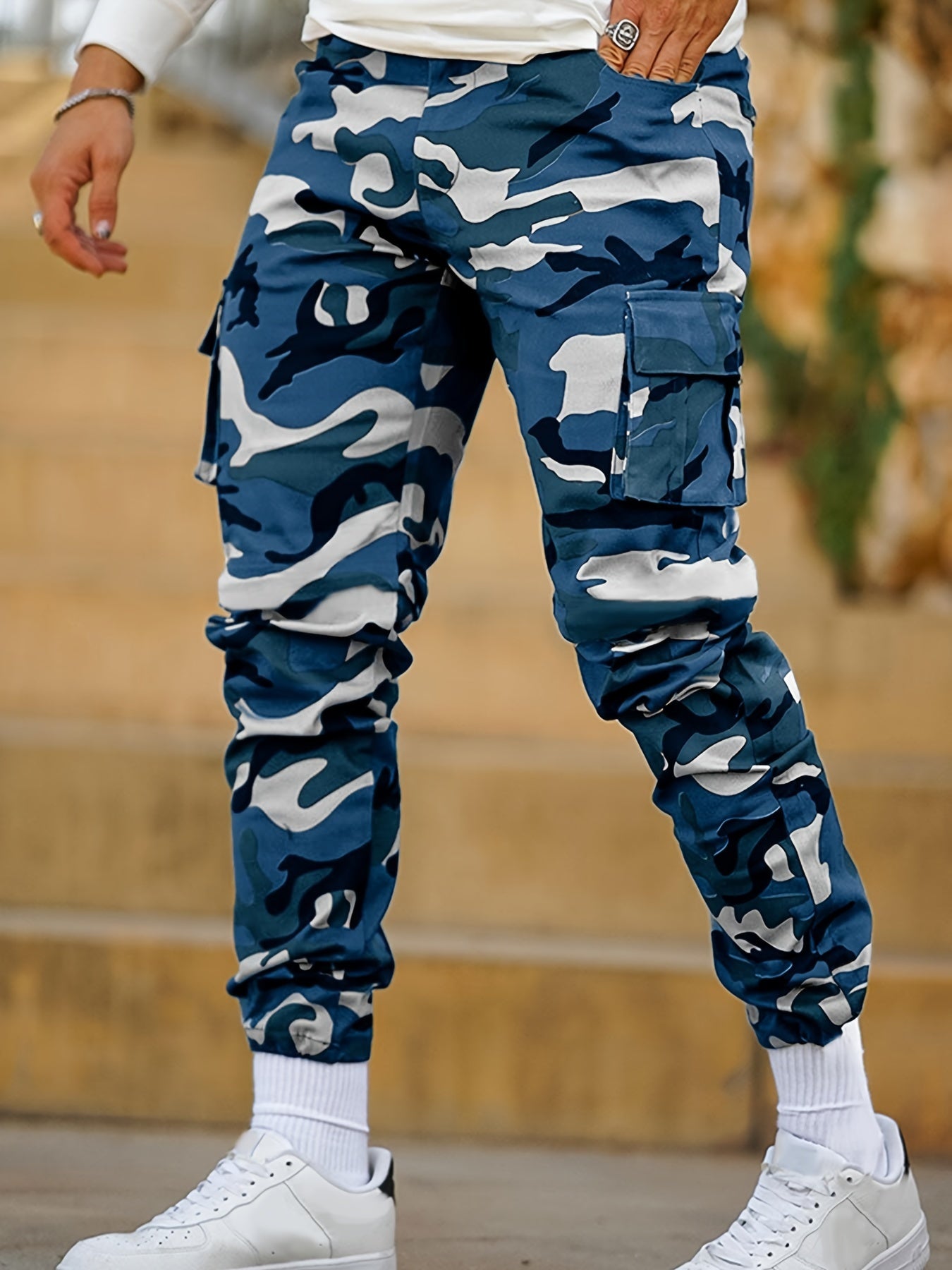 Camouflage Pattern Joggers, Men's Casual Multi Pocket Thin Sports Pants Sweatpants For Spring Summer