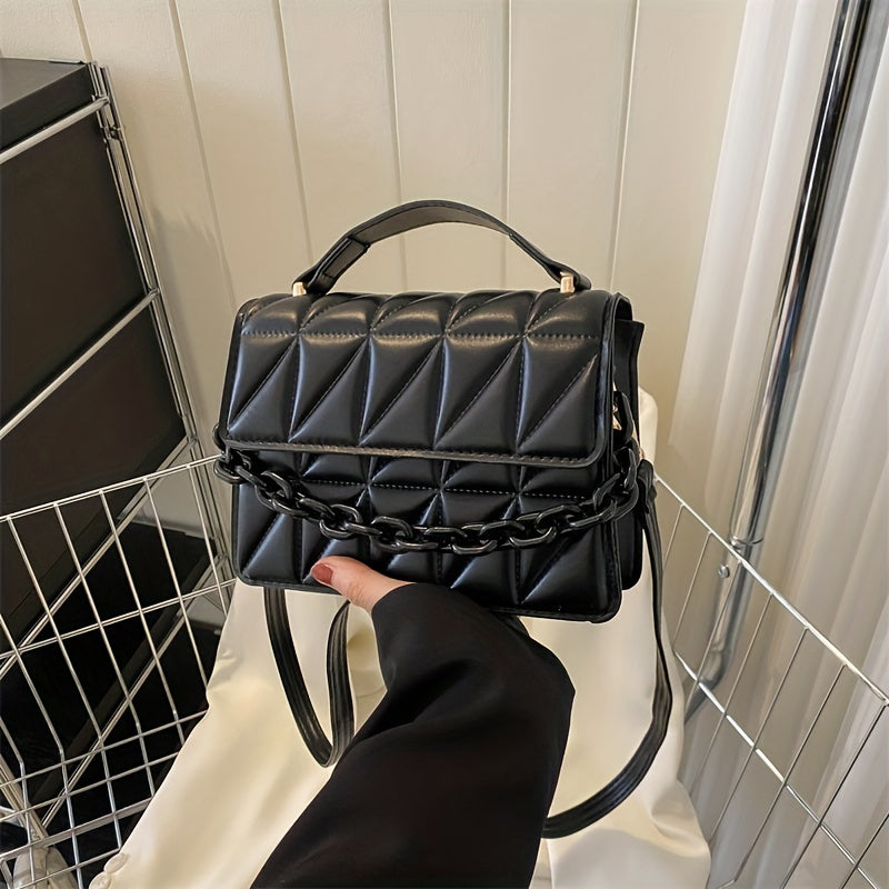 Mini Fashion Quilted Crossbody Bag, Solid Color Simple Shoulder Bag, Women's Trendy Handbag & Purse