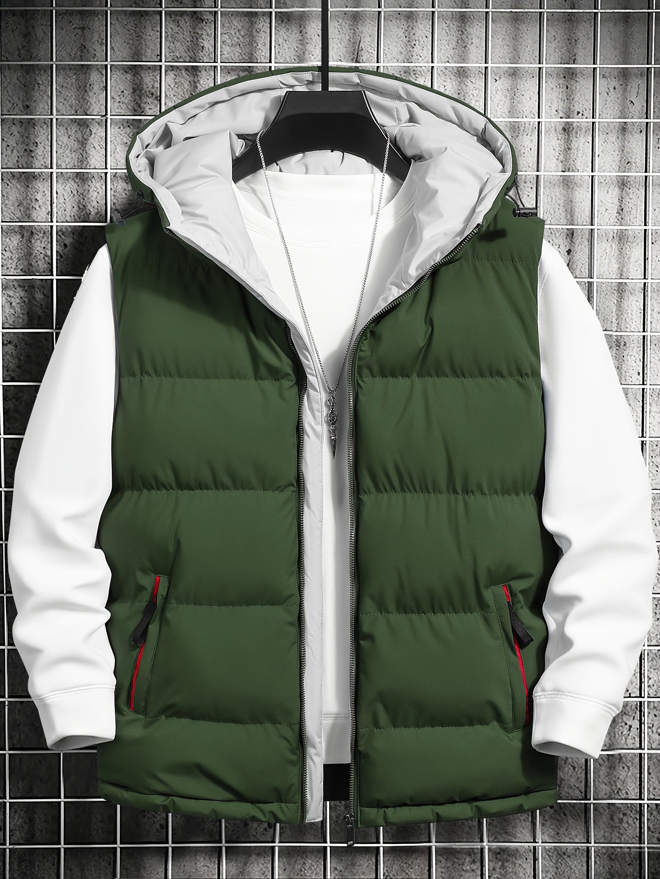 Warm Hooded Winter Vest, Men's Casual Zipper Pockets Zip Up Vest Jacket For Fall Winter