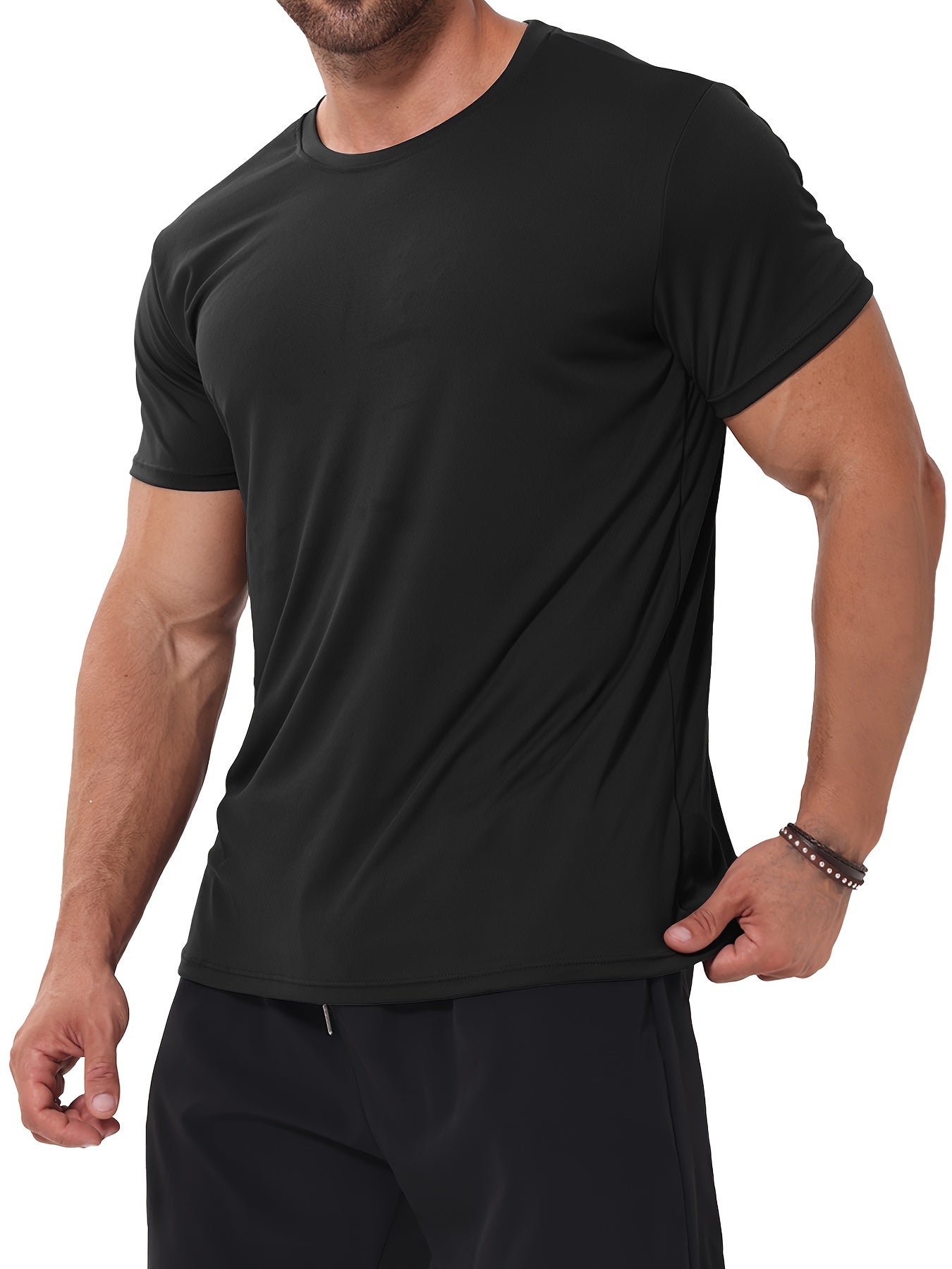 6pcs Solid Casual Sports Men's Short Sleeve Crew Neck T-shirts Set, Summer Outdoor