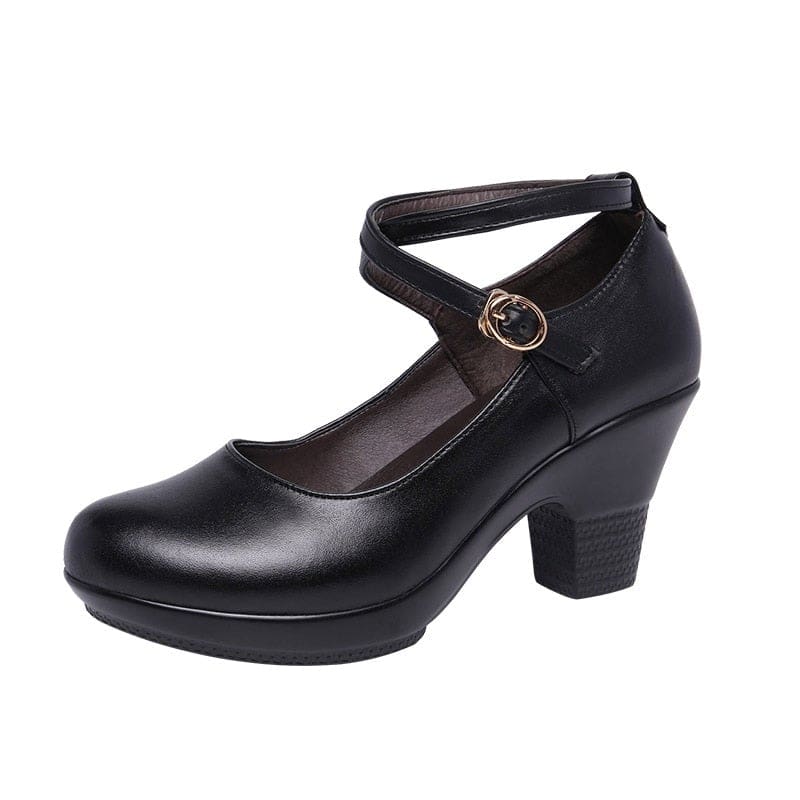 Genuine Leather Mary Janes Pumps With High Heels For Women