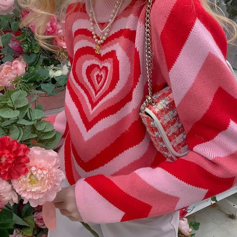 Y2K Heart Power Knitted Jumper Sweater