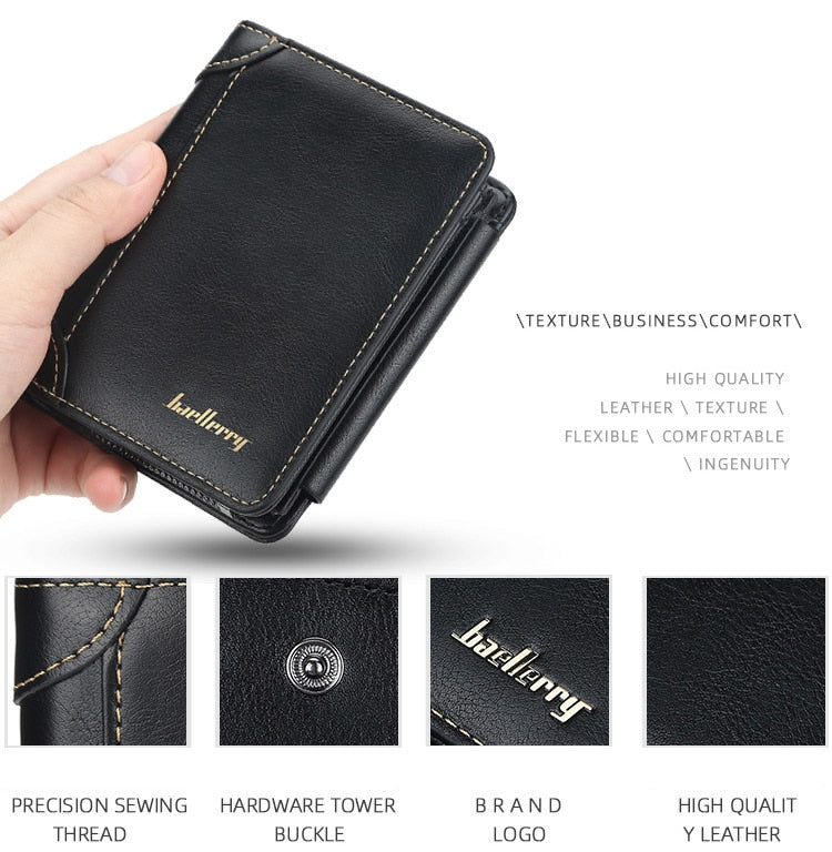 Peopleterritory 2022 New Leather Men Wallets High Quality Zipper Short Desigh Card Holder Male Purse Vintage Coin Holder Men Wallets