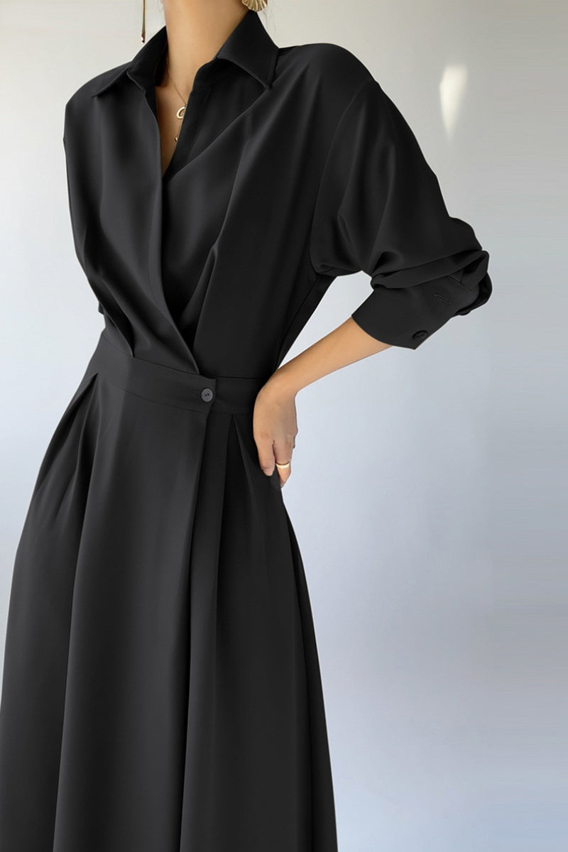 Wjczt Women&#39;s Spring Elegant Casual A-Line Midi Shirt Dress Long Sleeve Slim Waist Black Vestidos Female Fashion Outerwear Cloths 2022