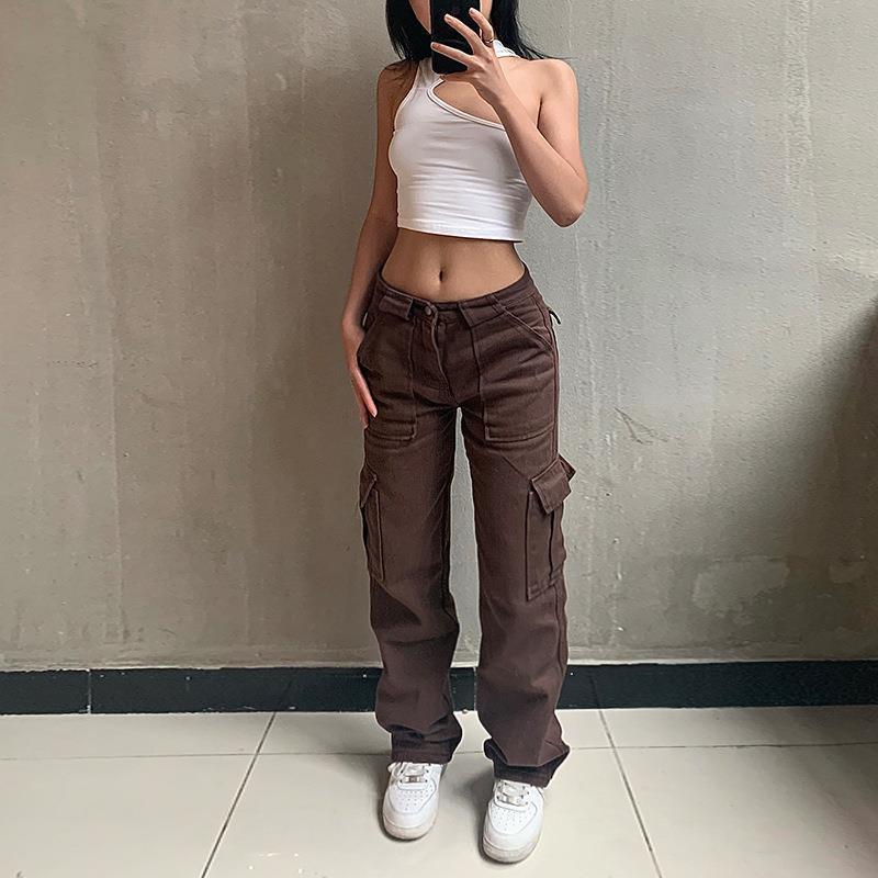 Women's Solid Color Wide Leg Cargo Pants