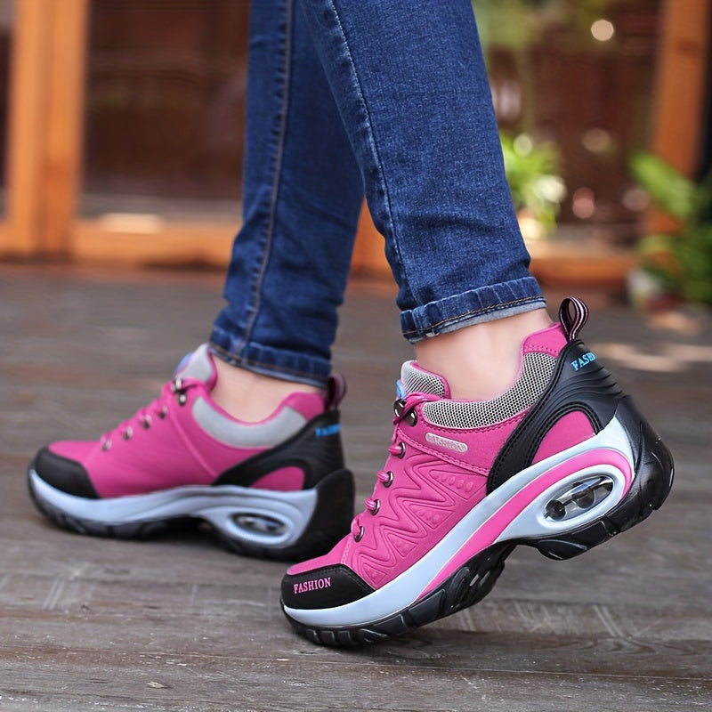 Women's Air Cushion Hiking Shoes, Waterproof Non Slip Height Increasing Sports Shoes, Casual Outdoor Travel Sneakers