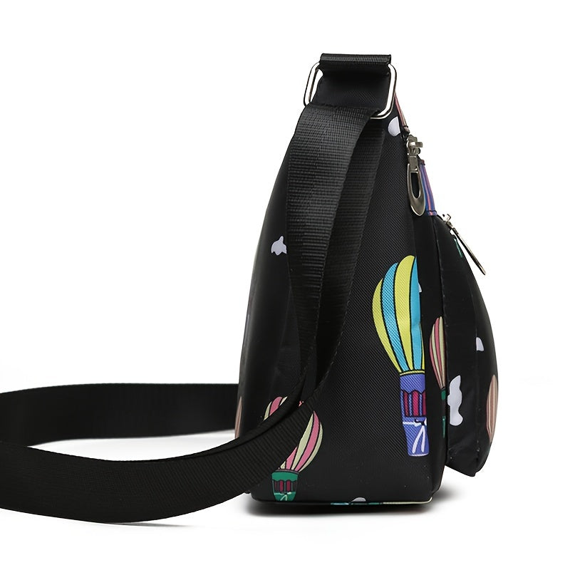 Balloon Pattern Crossbody Bag, Oxford Cloth Purses, Fashion Multi Pockets Shoulder Bag