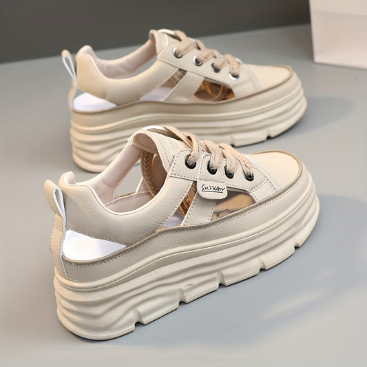 Women's Cutout Design Platform Sneakers, Casual Lace Up Outdoor Shoes, Comfortable Low Top Shoes