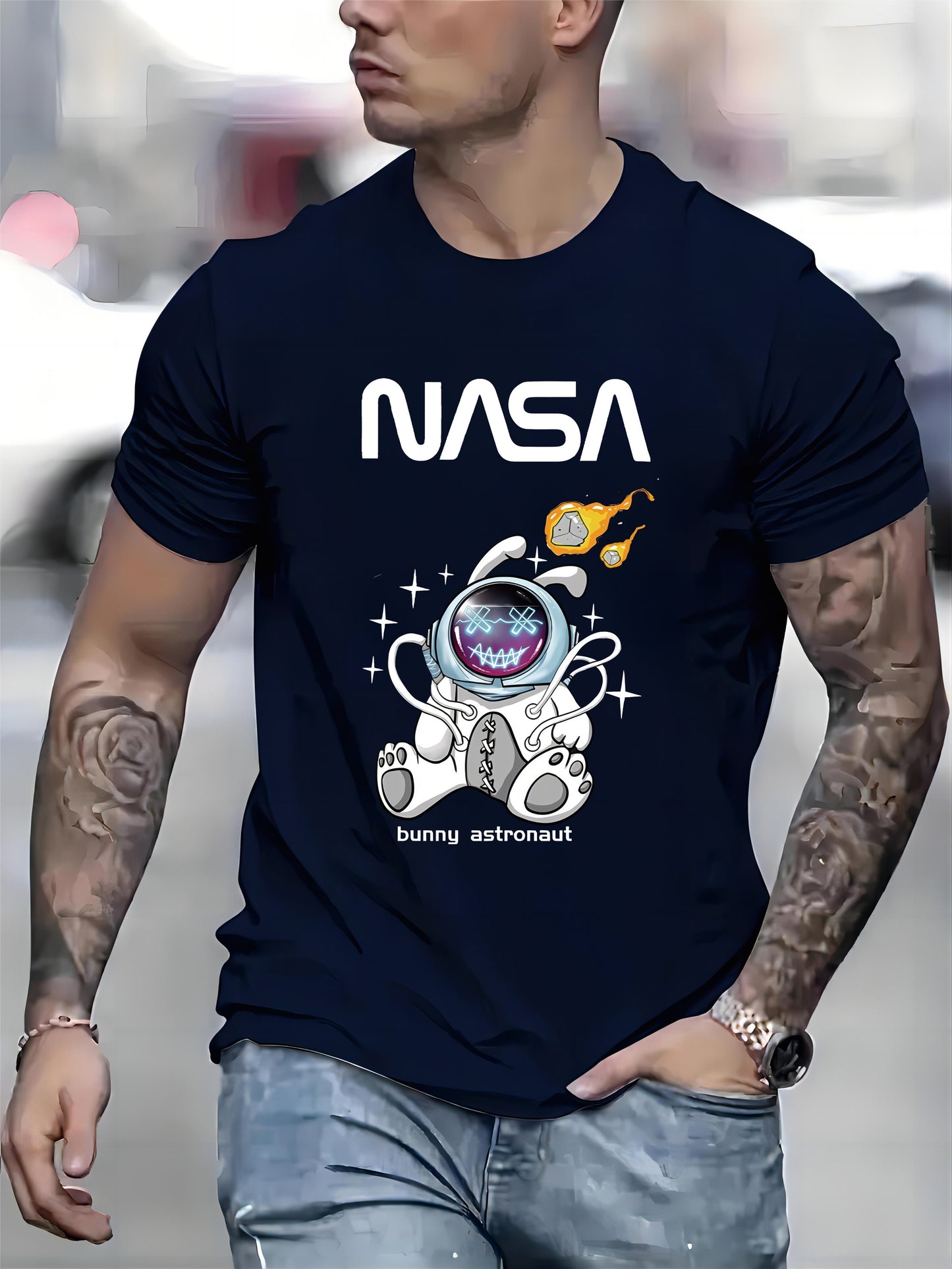 NASA Astronaut Print, Men's Graphic T-shirt, Casual Comfy Tees For Summer, Mens Clothing