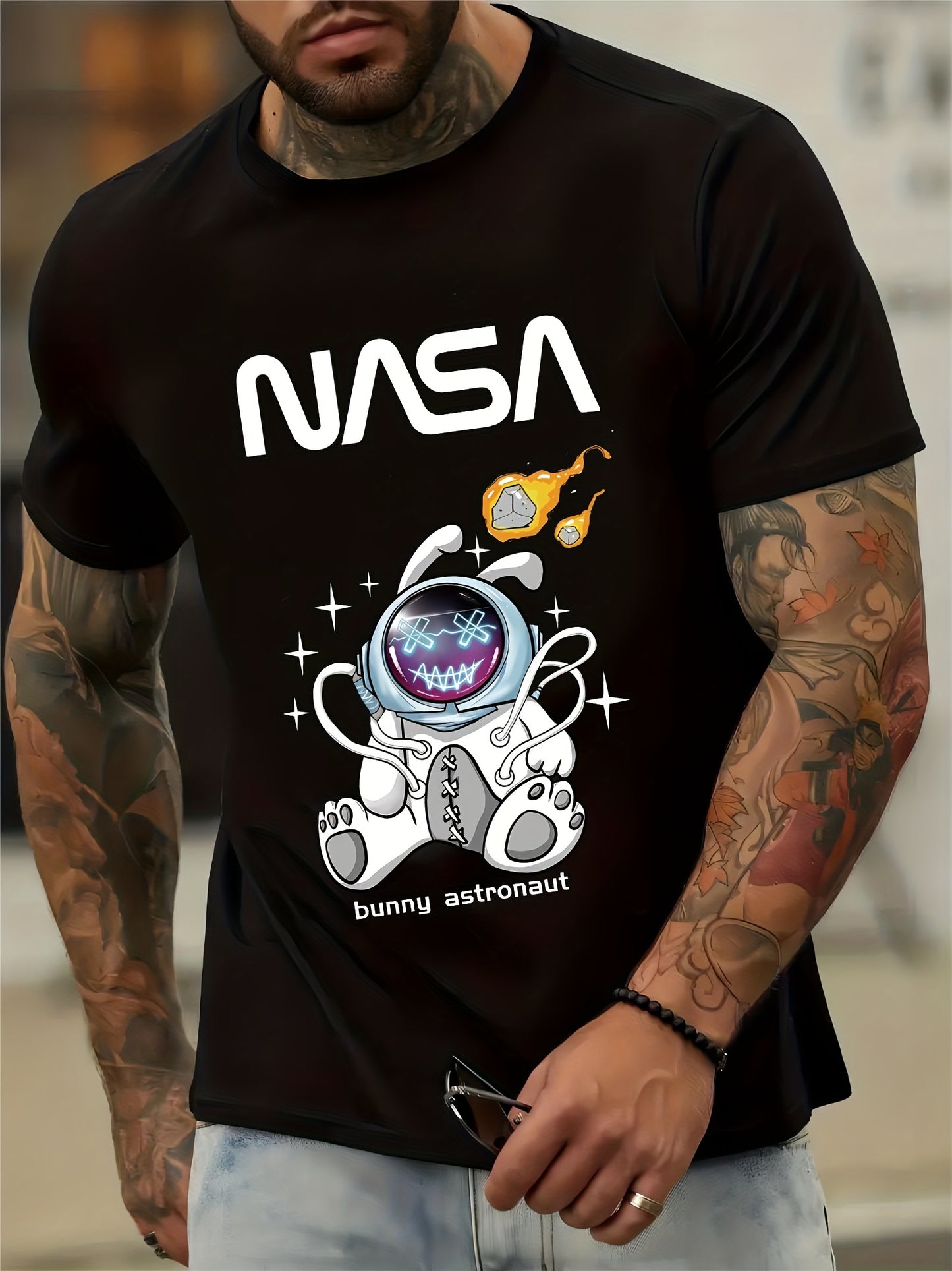 NASA Astronaut Print, Men's Graphic T-shirt, Casual Comfy Tees For Summer, Mens Clothing