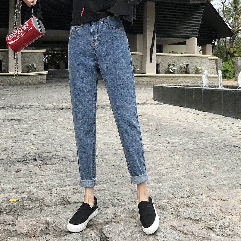 Steel jeans female 2021 Korean version of the high waist loose straight old margin tide wild nine pants factory direct sales