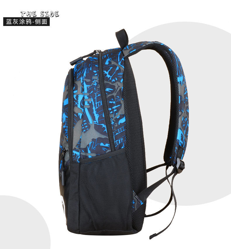 Graffiti three-piece lattice backpack male student bag back Pack casual computer junior high school backpack