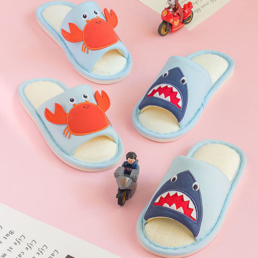 Children's cotton and linen slippers summer ocean biological slippers indoor home cartoon shark slippers men and women slippers