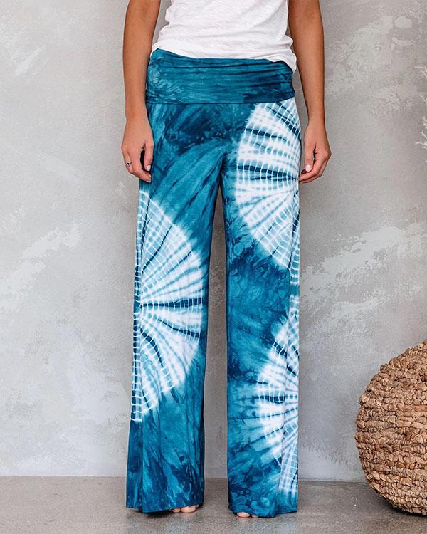 Fashion Personality Print Elastic Waist Wide Leg Pants