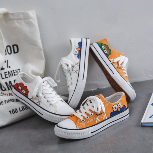 Hand-painted sesame street canvas shoes female students Korean new small dirty orange port small white tide shoes 2019 summer shoes shoes