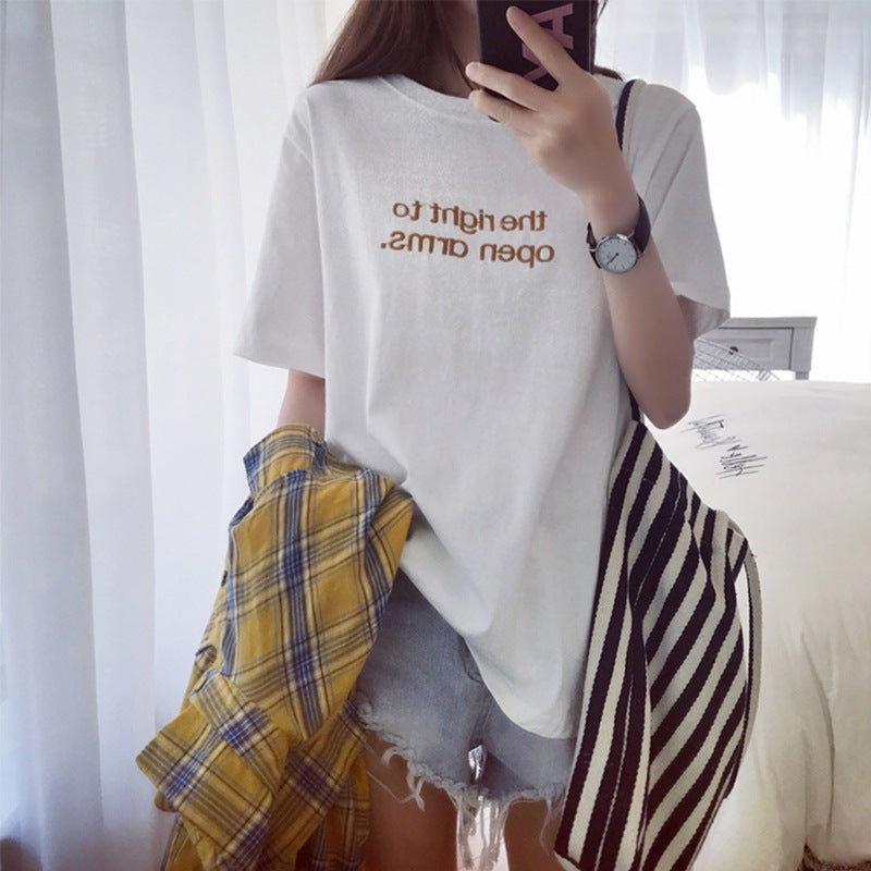 Wholesale 2021 Summer Korean version of the new short-sleeved T-shirt female student clothes embroidered blouse women's generation