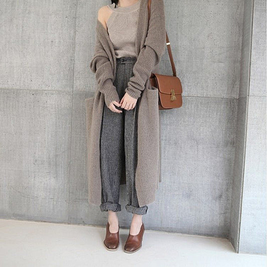 Autumn and winter new lazy wind sweater women pass the knee long knit cardigan women's solid color loose coat wholesale