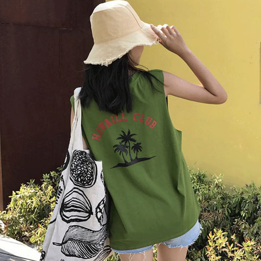 2021 new summer Korean version of the loose back letter printed long section sleeveless vest T-shirt female student shirt