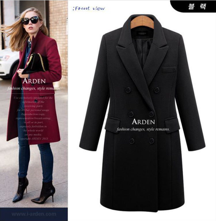 Autumn and winter long big size woolen female coat Amazon double-breasted woolen coat European station a generation