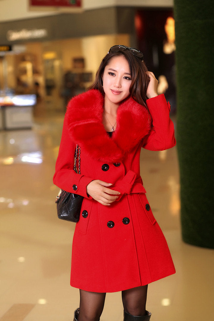 Cross-border autumn and winter, women's jacket Korean version of the double-breasted middle long section, the son of the Amazon fur collar, one generation