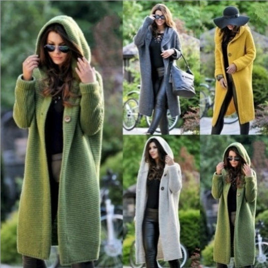 2021 spring new women's cross-border eBay Amazon Wish long sweater hooded cardigan sweater