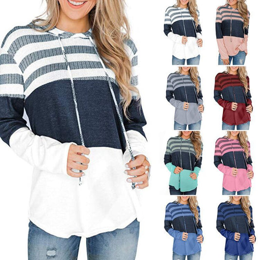 Amazon 2021 fall European and American tops loose design hoodie pullover long sleeve contrast sweater