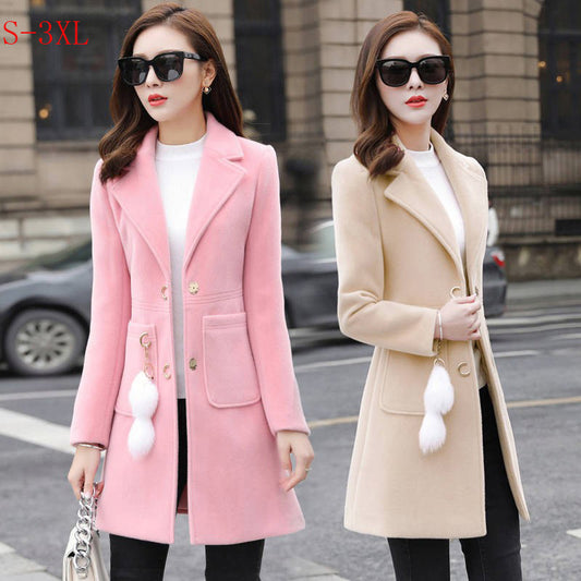 2020 wool outer set female long section Korean version of the new autumn and winter Ni women's small child popular woolen big clothes thick