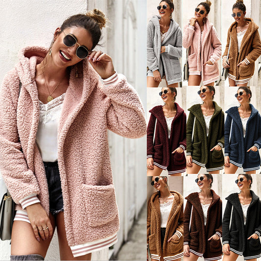 Original design cross-border women's Amazon Wish AliExpress 2019 hooded fur coat long top