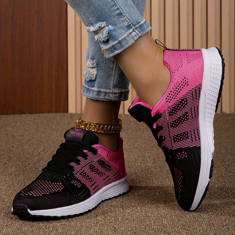 Women's Breathable Knit Sneakers, Casual Lace Up Outdoor Shoes, Lightweight Low Top Running Shoes