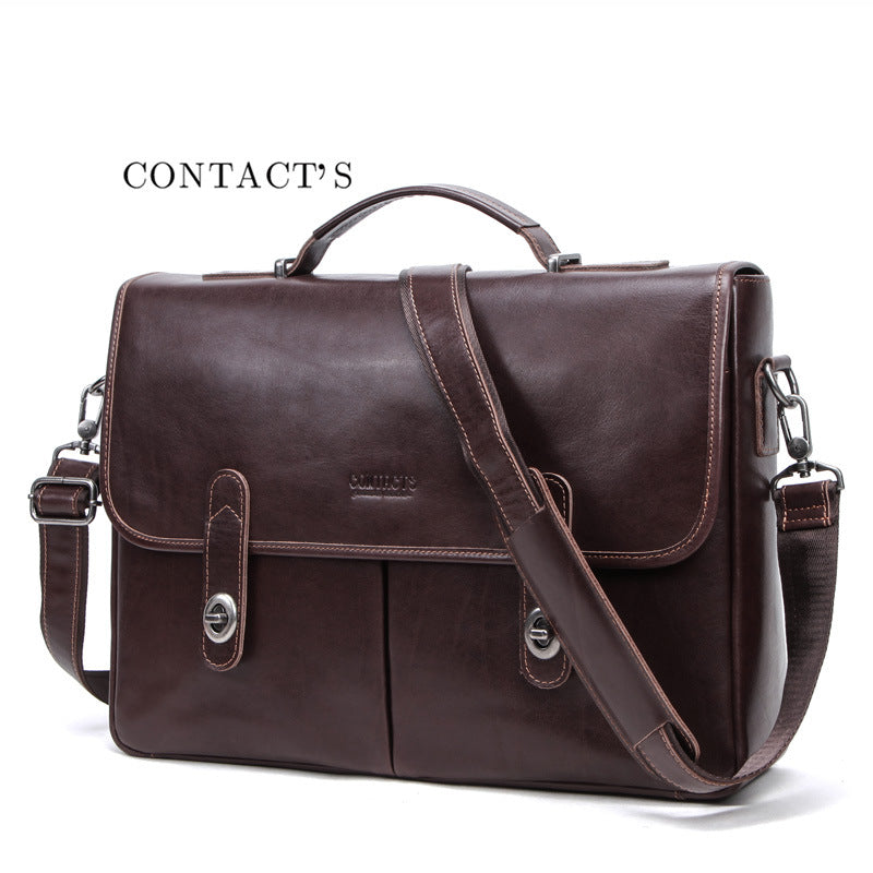 Black Angel can be installed 15.4 inch computer leather men's business briefcase Europe and the United States trend men's bag cross-border generation