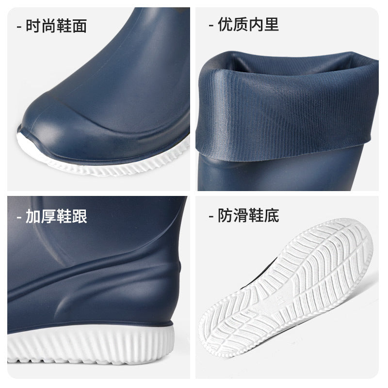 High tube rain boots waterproof waterproof shoes kitchen non-slip construction area wear rain shoes men's rubber shoes set of shoes