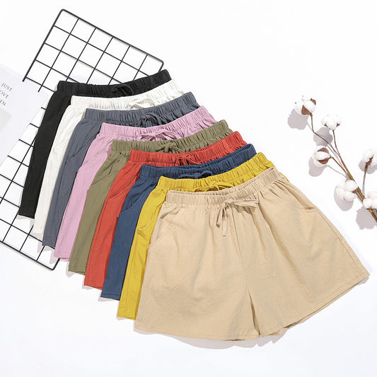 Summer new loose linen cotton linen large size student sports casual shorts women's wide leg pants factory direct supply