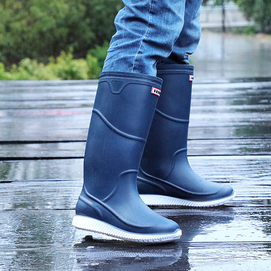 High tube rain boots waterproof waterproof shoes kitchen non-slip construction area wear rain shoes men's rubber shoes set of shoes