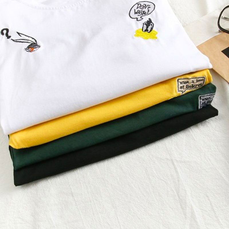 Whole body embroidery honey Pack T-shirt 2021 Korean version of the summer new short-sleeved student dress loose thin bottoming shirt female