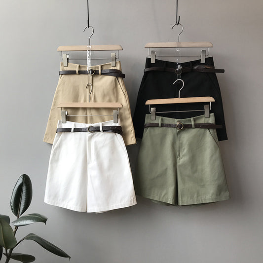 Shuang 2021 summer new high waist shorts female Korean version of the loose waist loose wide leg casual pants to send belt 8009