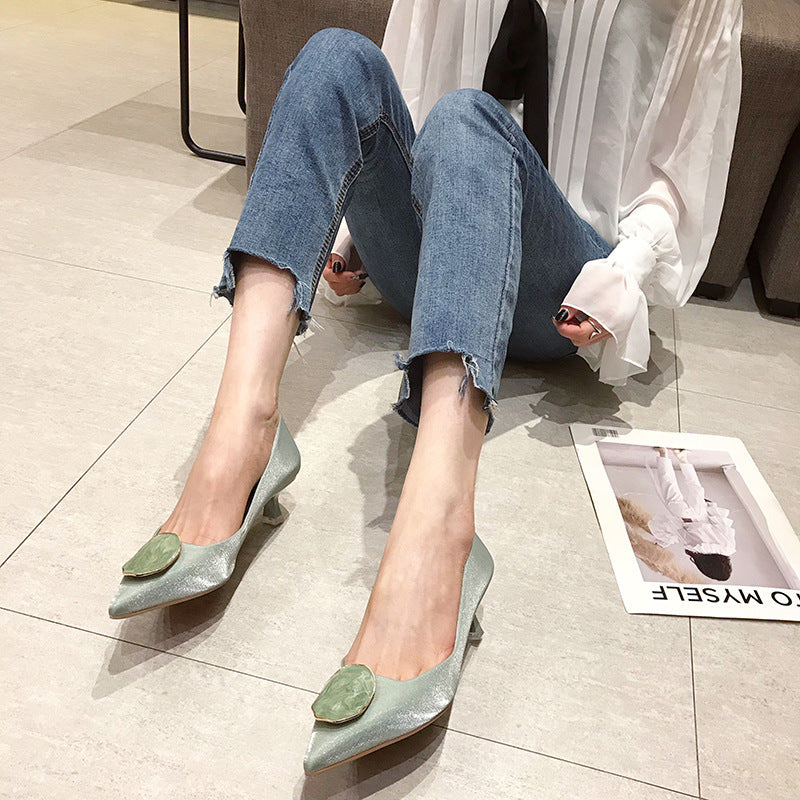 2020 small wind high heels female texture insoluble in temperament single shoes female gentle wind dress