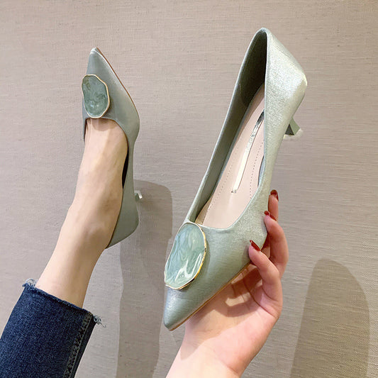 2020 small wind high heels female texture insoluble in temperament single shoes female gentle wind dress