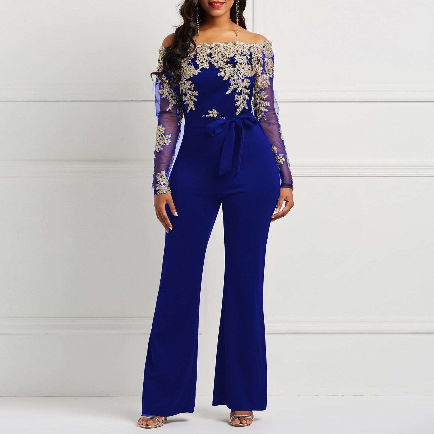 Long Sleeve Off Shoulder Dressy Jumpsuit