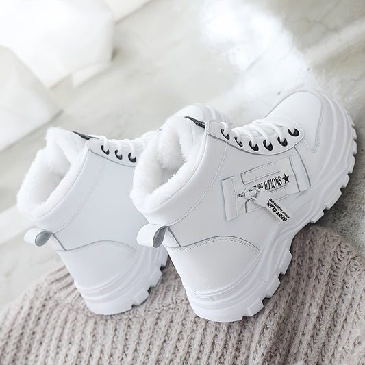 Women's Casual High Top Shoes, Winter Plush Lined Warm Shoes, Thick Soled Lace-up Sports Shoes