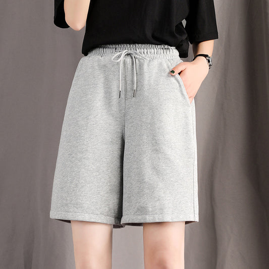 2020 new loose black shorts female summer BF high waist sports casual pants five pants straight Hong Kong flavor