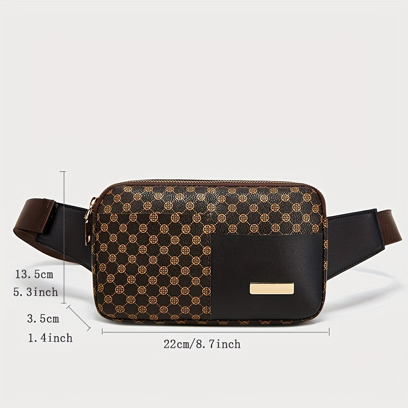 Trendy Geometric Print Waist Bag, Borsa Fanny Con Cerniera In Pelle PU, Perfetta Borsa A Cintura Per Lo Sport E L'uso Quotidiano