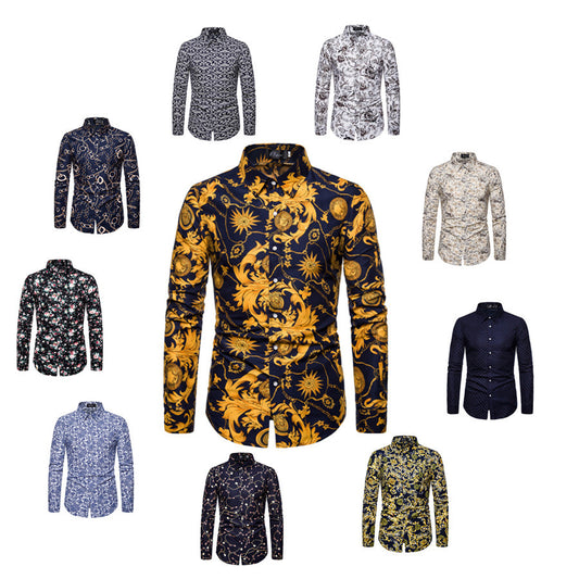 2021 cross-border foreign trade ten color print men's shirt European and American casual large size long-sleeved shirt men's Code flower shirt