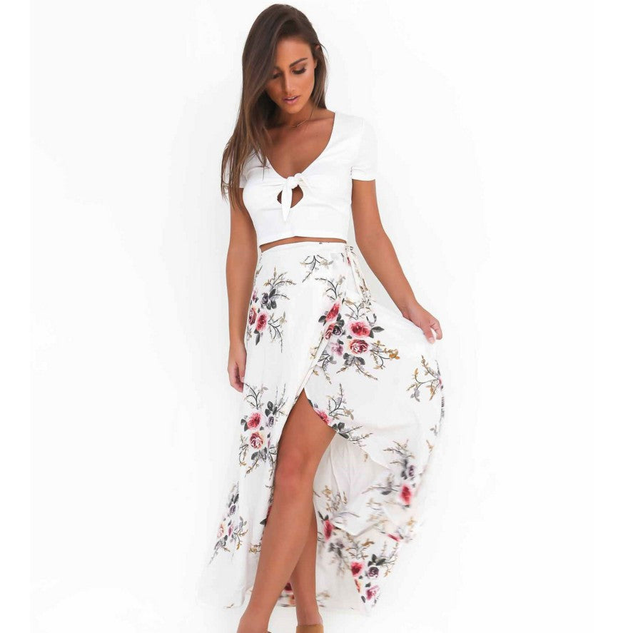 European And American Women's New Arrival lrregular slit printed skirt