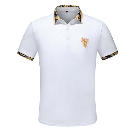 Men's White Embroidery Design Polo Shirt | Fashion