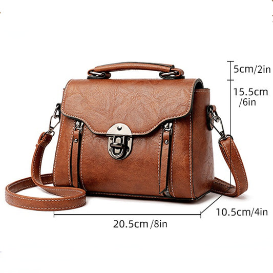 Retro Solid Color Crossbody Satchel Bag, PU Leather Textured Bag, Classic Versatile Fashion Shoulder Bag