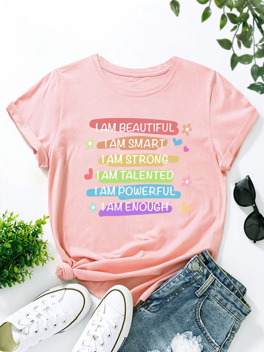 Letter Print Crew Neck T-Shirt, Casual Short Sleeve T-Shirt For Spring & Summer, Women's Clothing