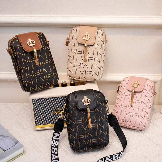 Ragazze Crown Tassel Borsa a spalla verticale, Borsa per il cambio del telefono Borsa a tracolla casual, Scelta ideale per i regali
